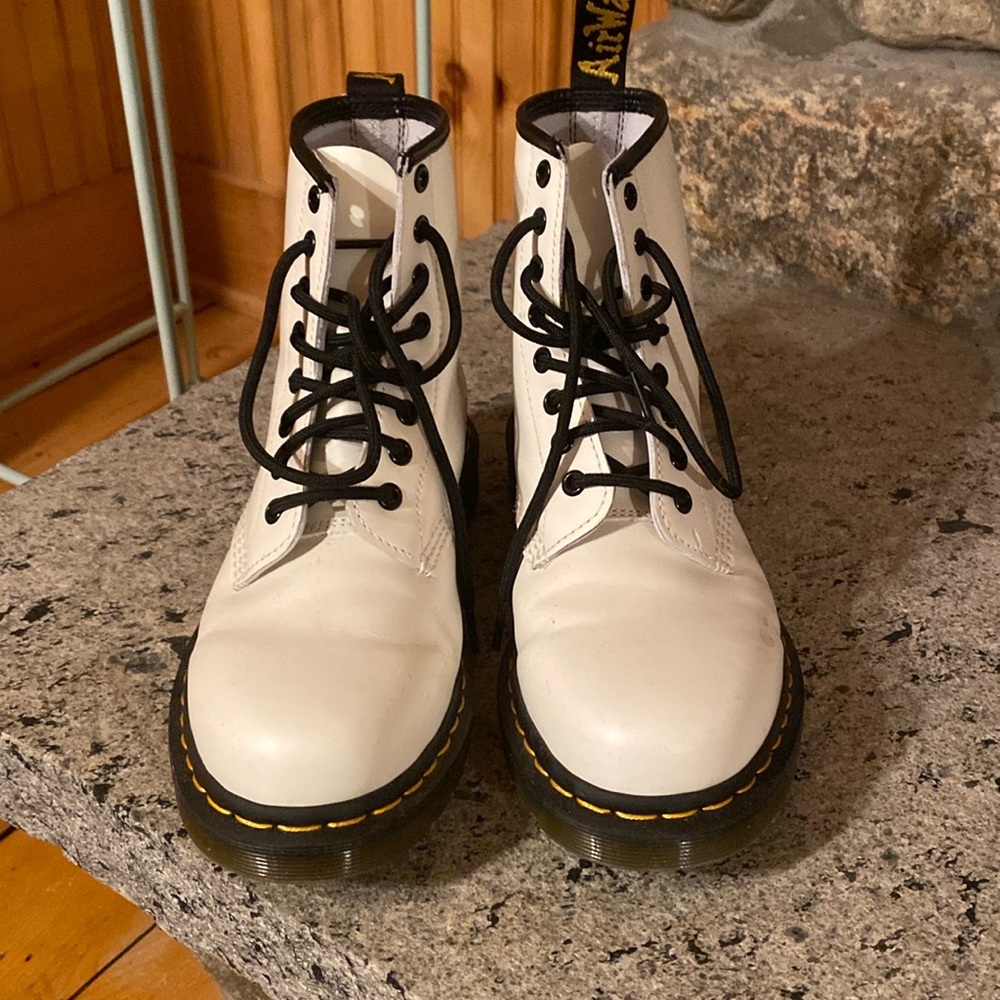 Brand new Dr. Martens- white patent leather lace-ups.